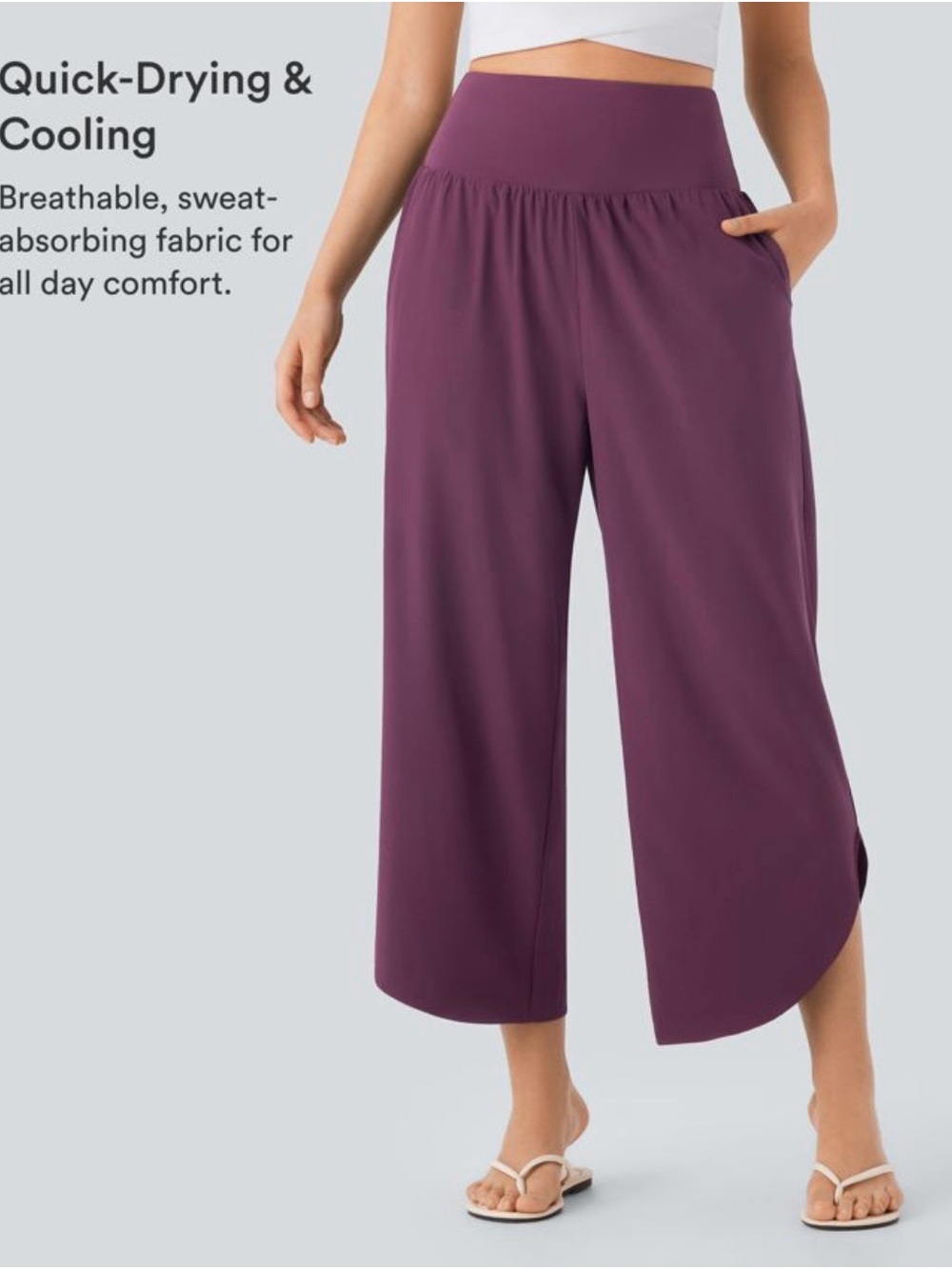 HALARA Wine High-Waist Cropped Wide-Leg Capris - Picture 3 of 10